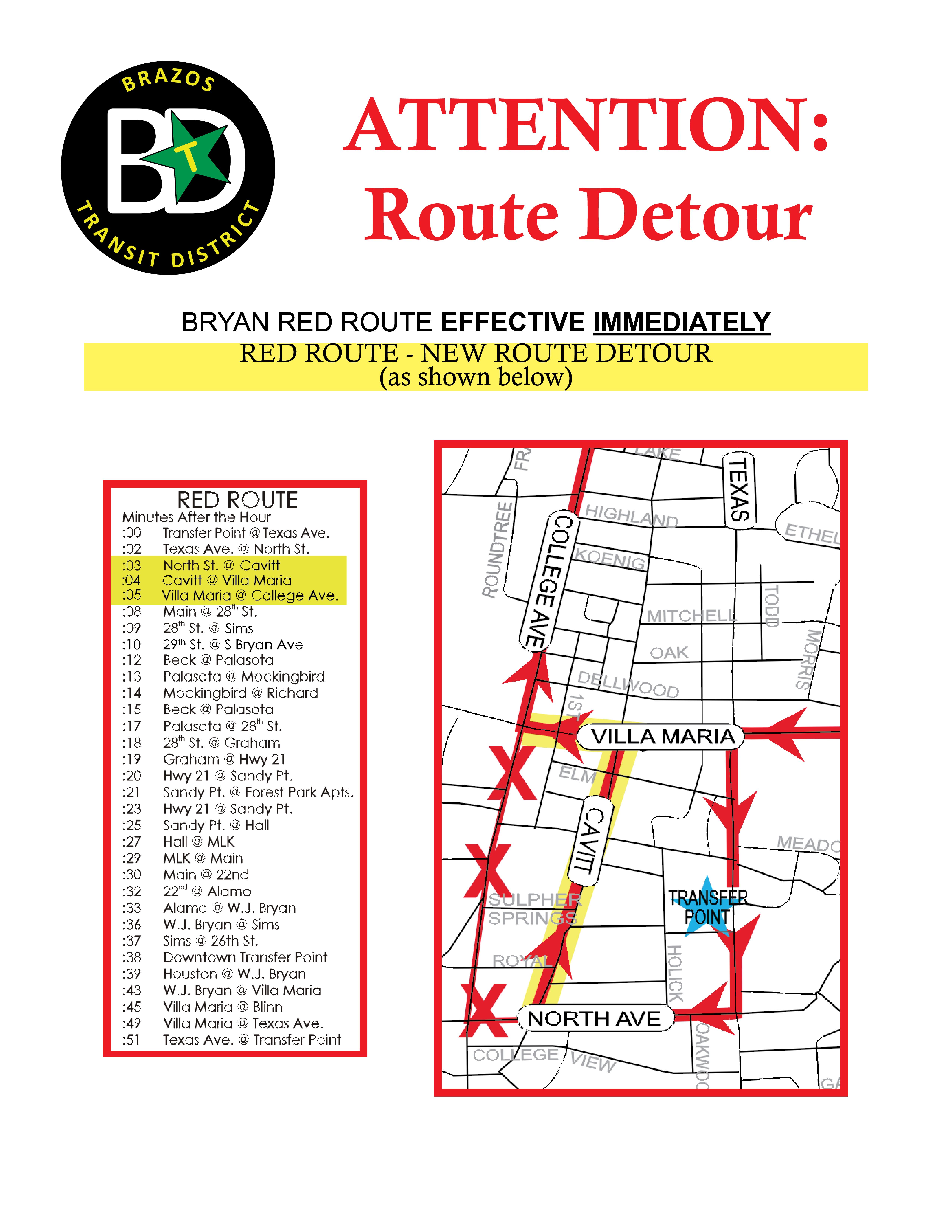 Bryan Red route change 04302018